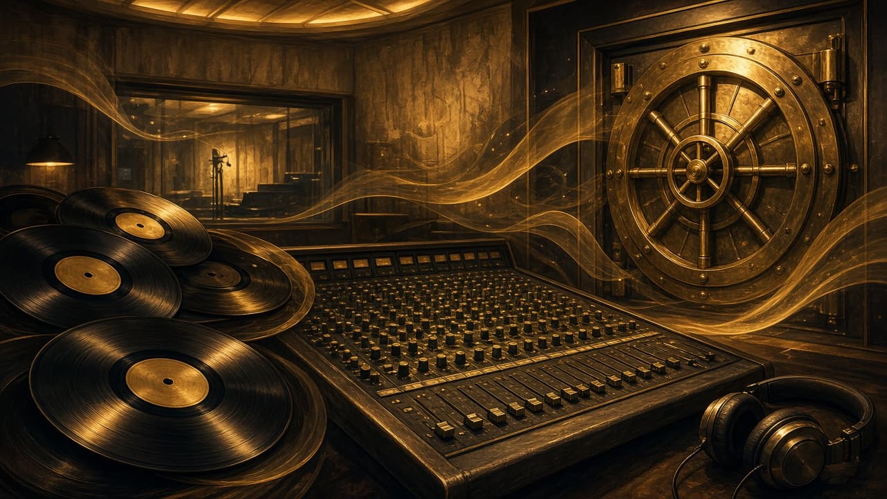 Illustrative studio and vault motif for re-recorded albums