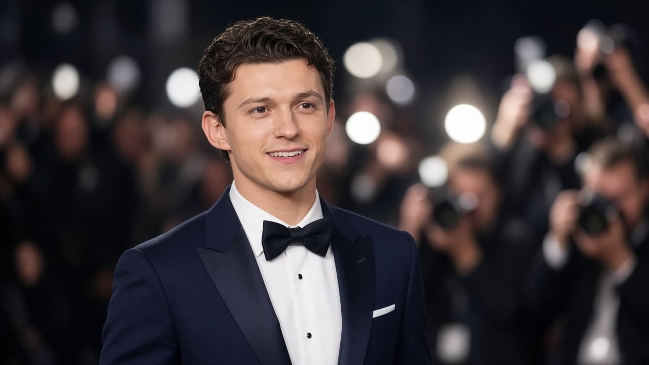 Illustrative red carpet premiere scene with Tom Holland and Zendaya