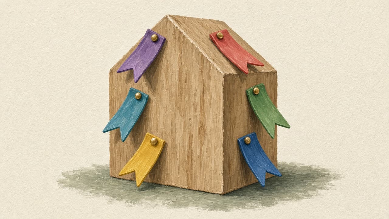 Plain noun block receiving colorful descriptive tags