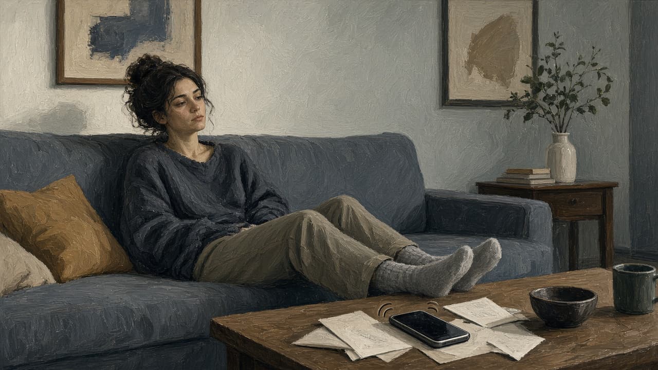 Person slumped ignoring a ringing phone