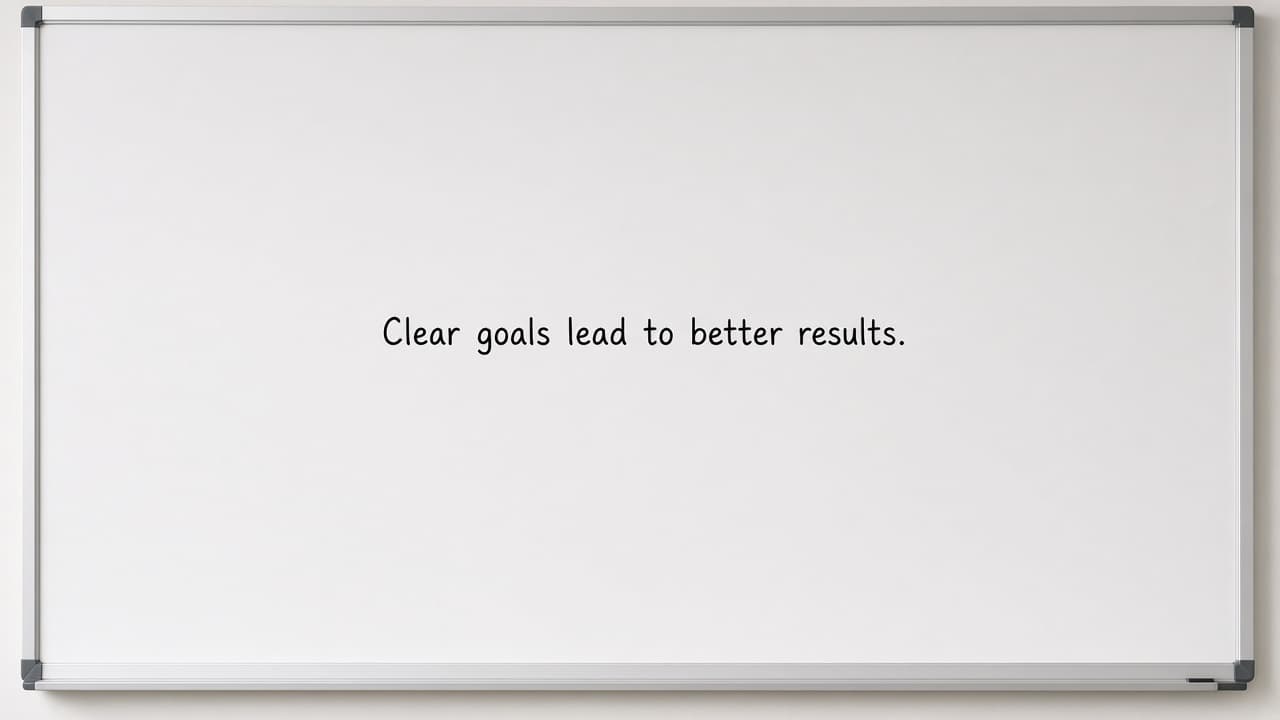 Single crisp sentence on a clean whiteboard