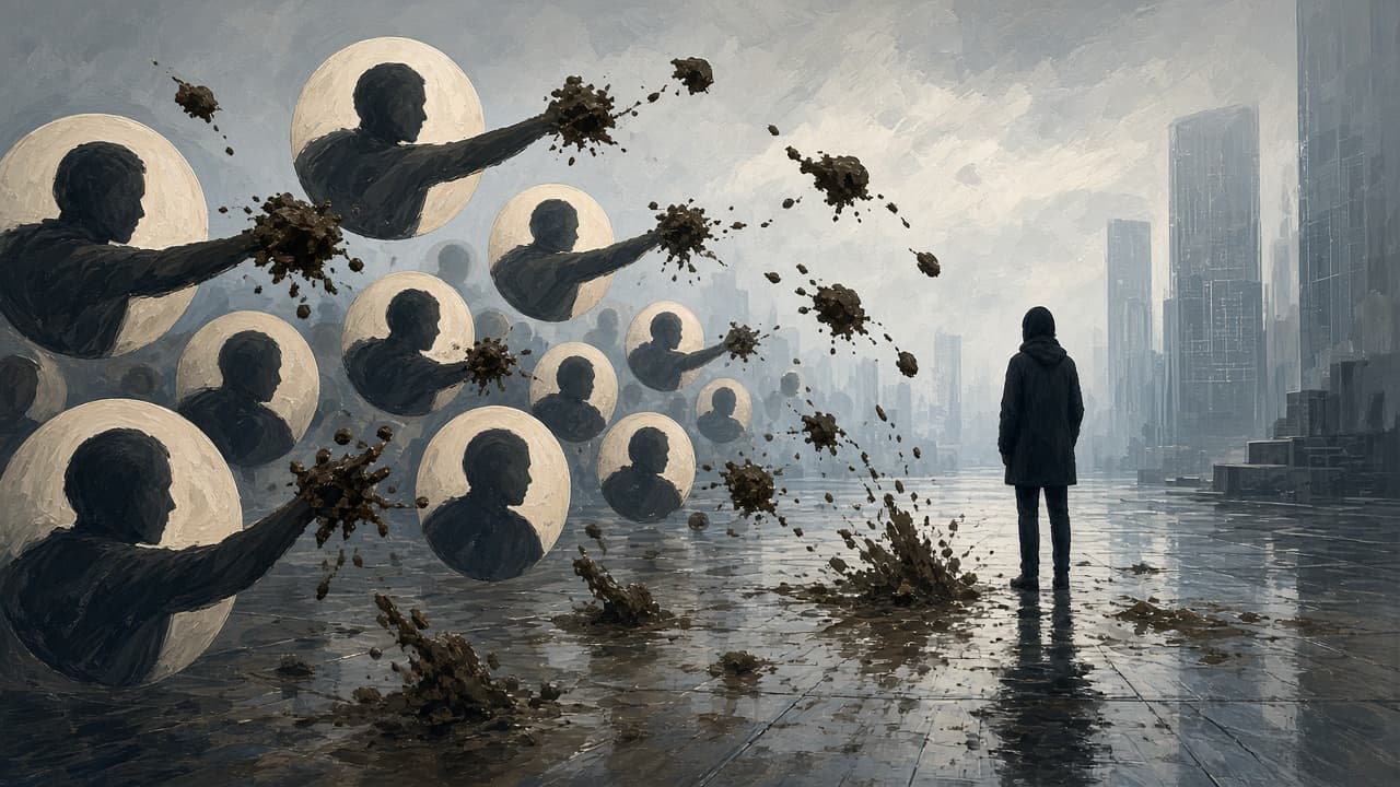 Anonymous forum avatars hurling mud at a silhouette