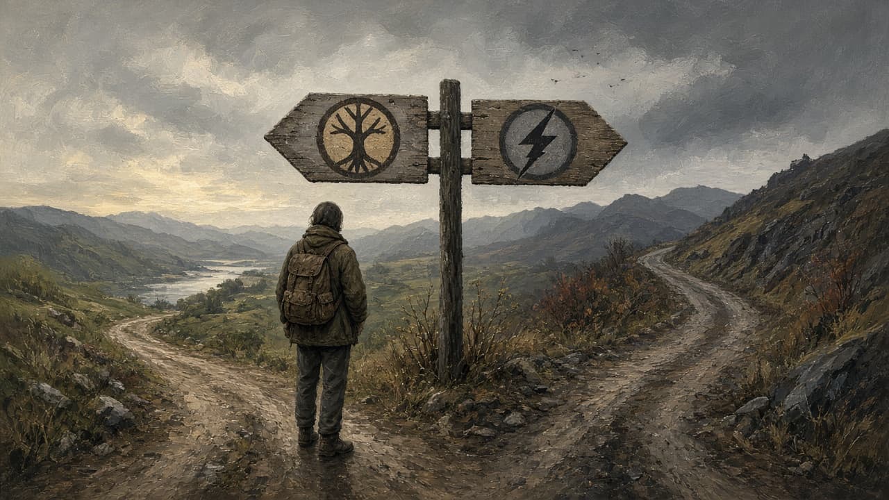 Person torn between two contradictory road signs