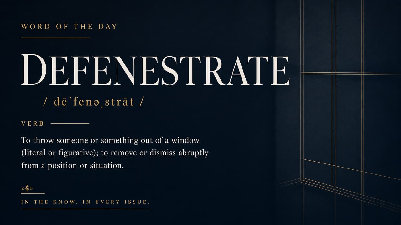Editorial graphic of the word defenestrate
