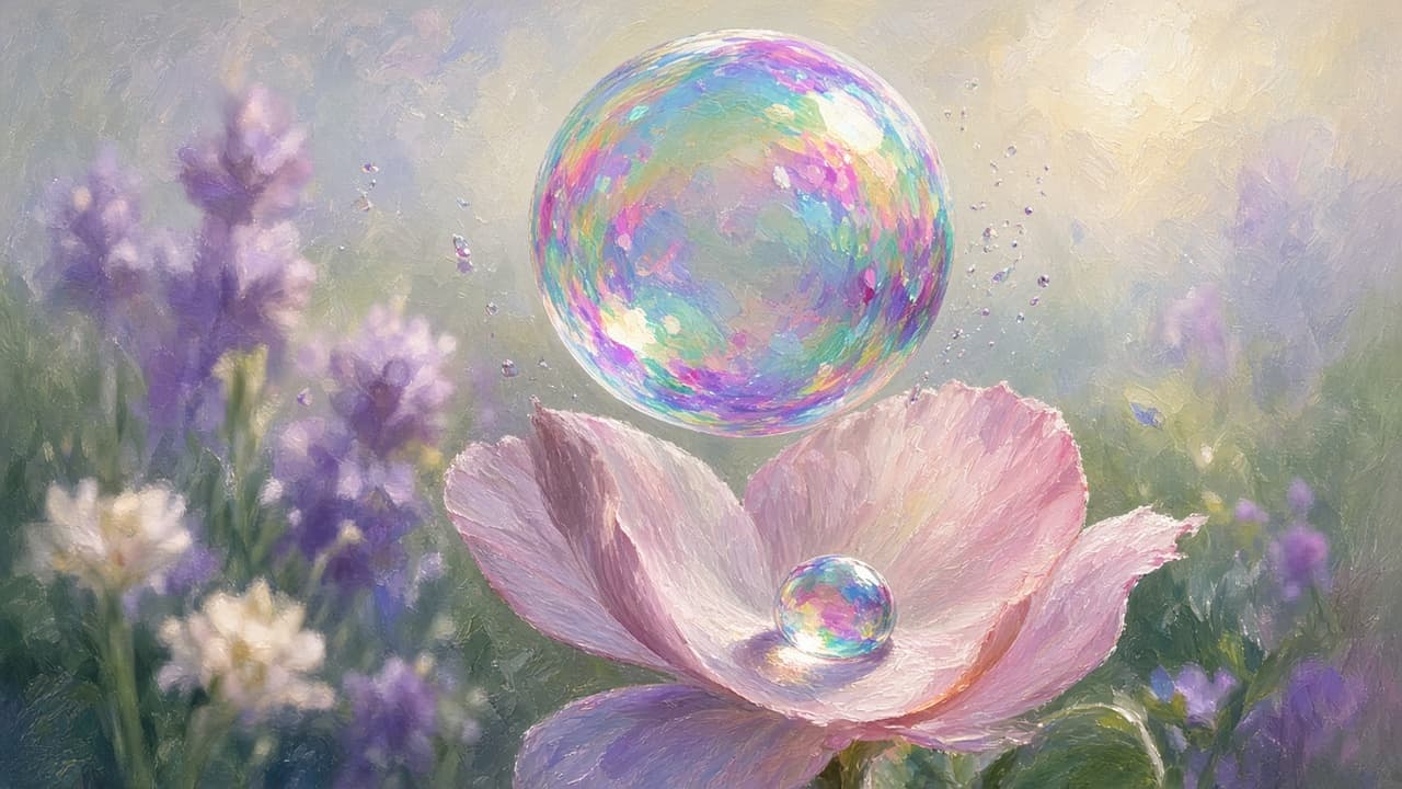 Soap bubbles bursting in soft light