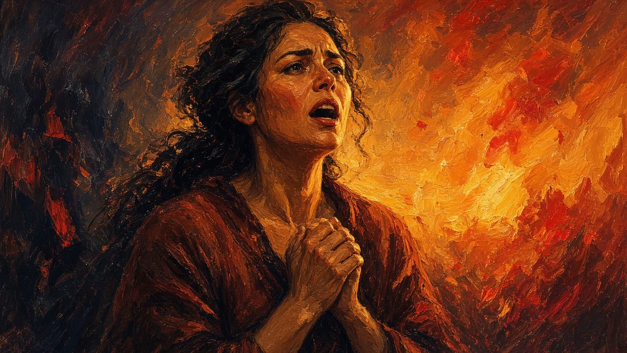 Person holding a flame with intense focus