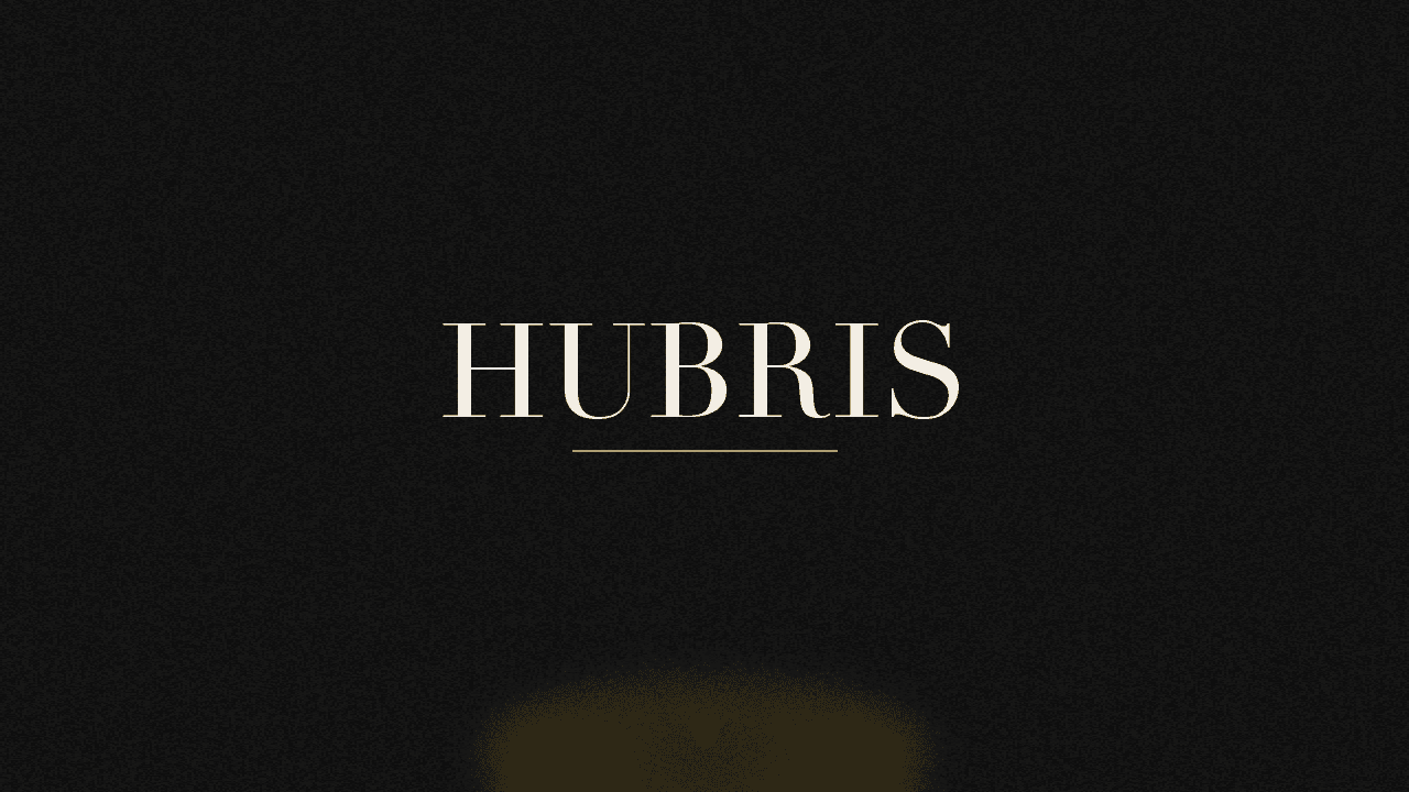 Editorial graphic of the word hubris