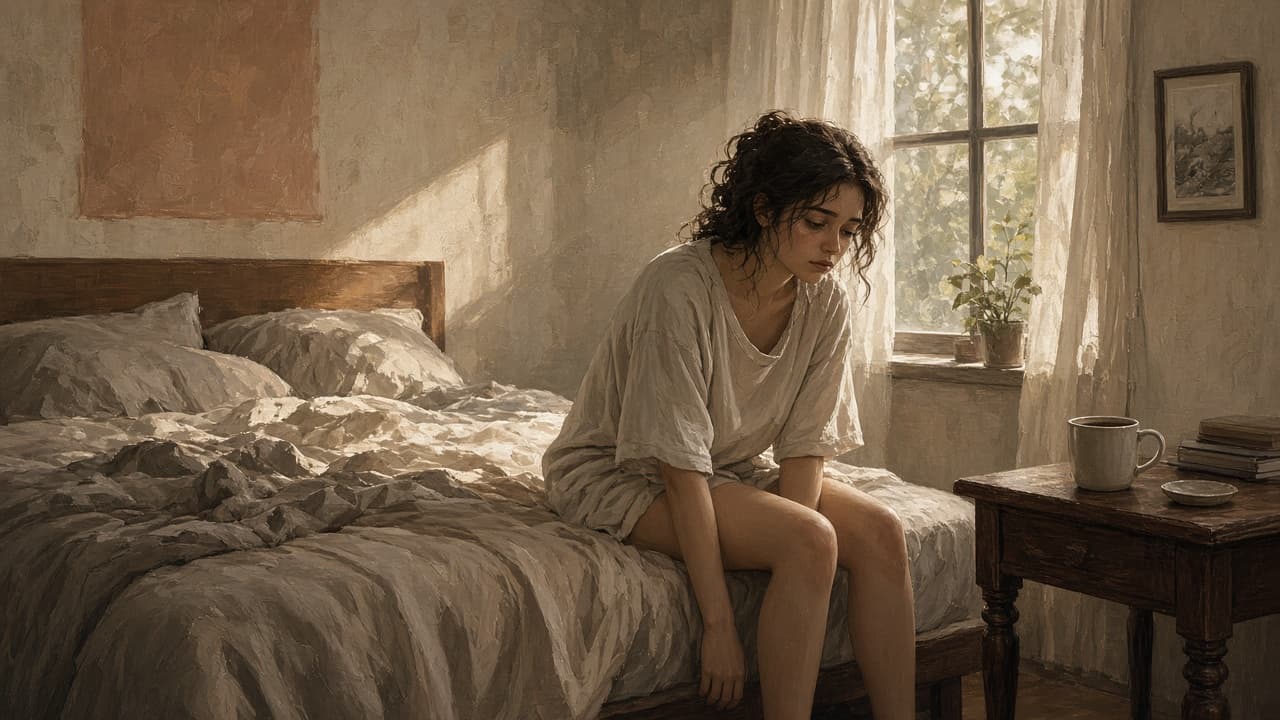 Person moving slowly from bed with heavy eyelids