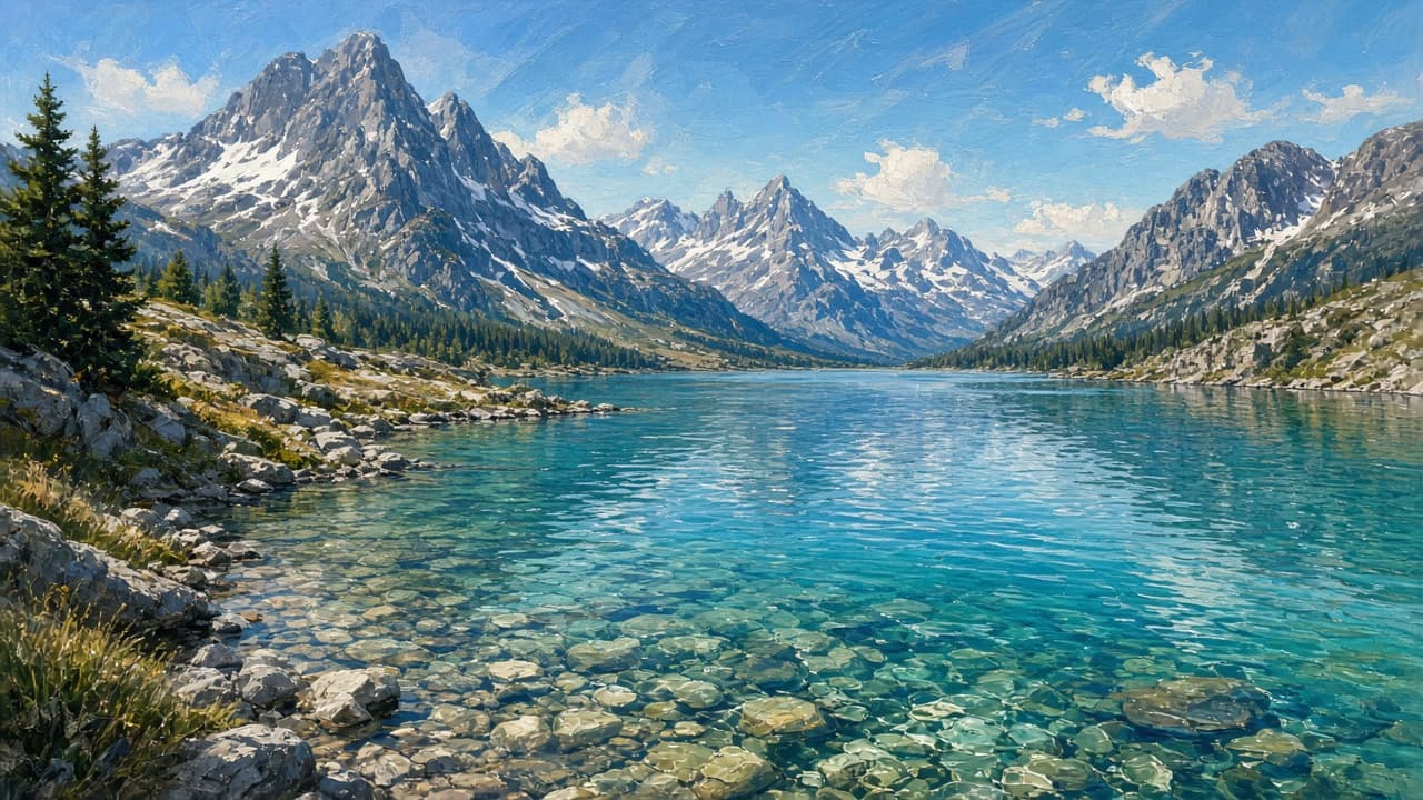 Clear water over stones beside a simple sand sketch