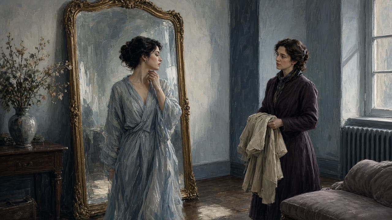 Person admiring their reflection while ignoring a waiting friend