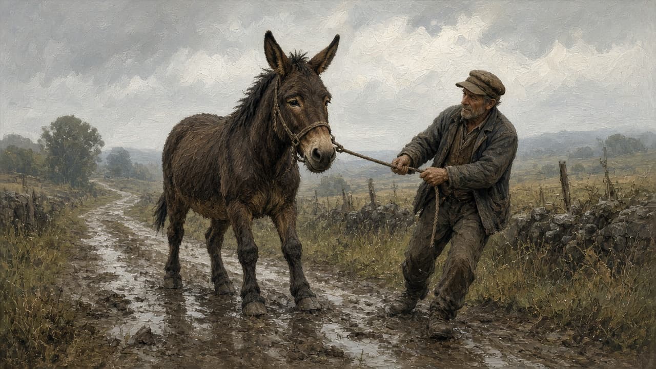 Mule planted firmly while a person pulls a rope