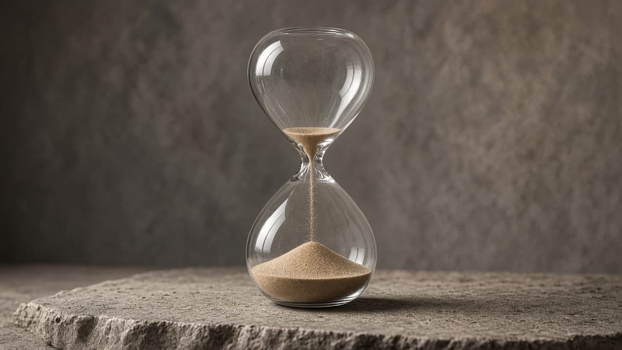 Hourglass that seems both empty and full at once in a still life