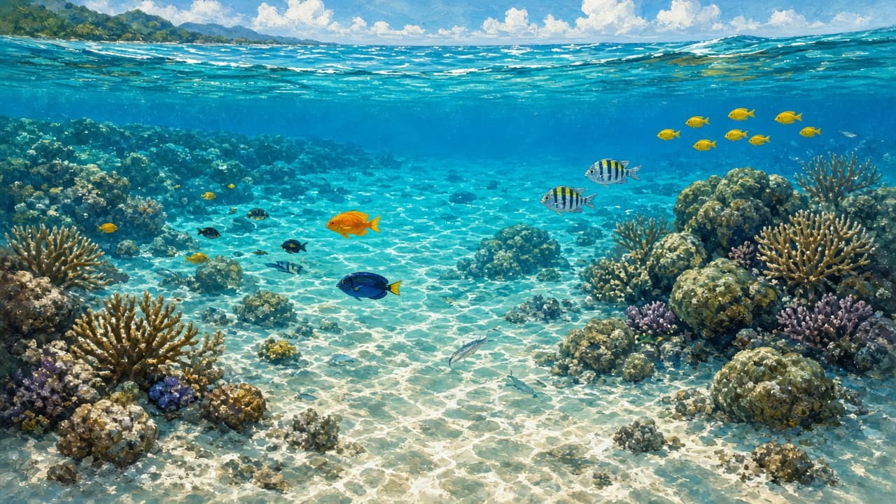 Crystal-clear water revealing the sandy seabed