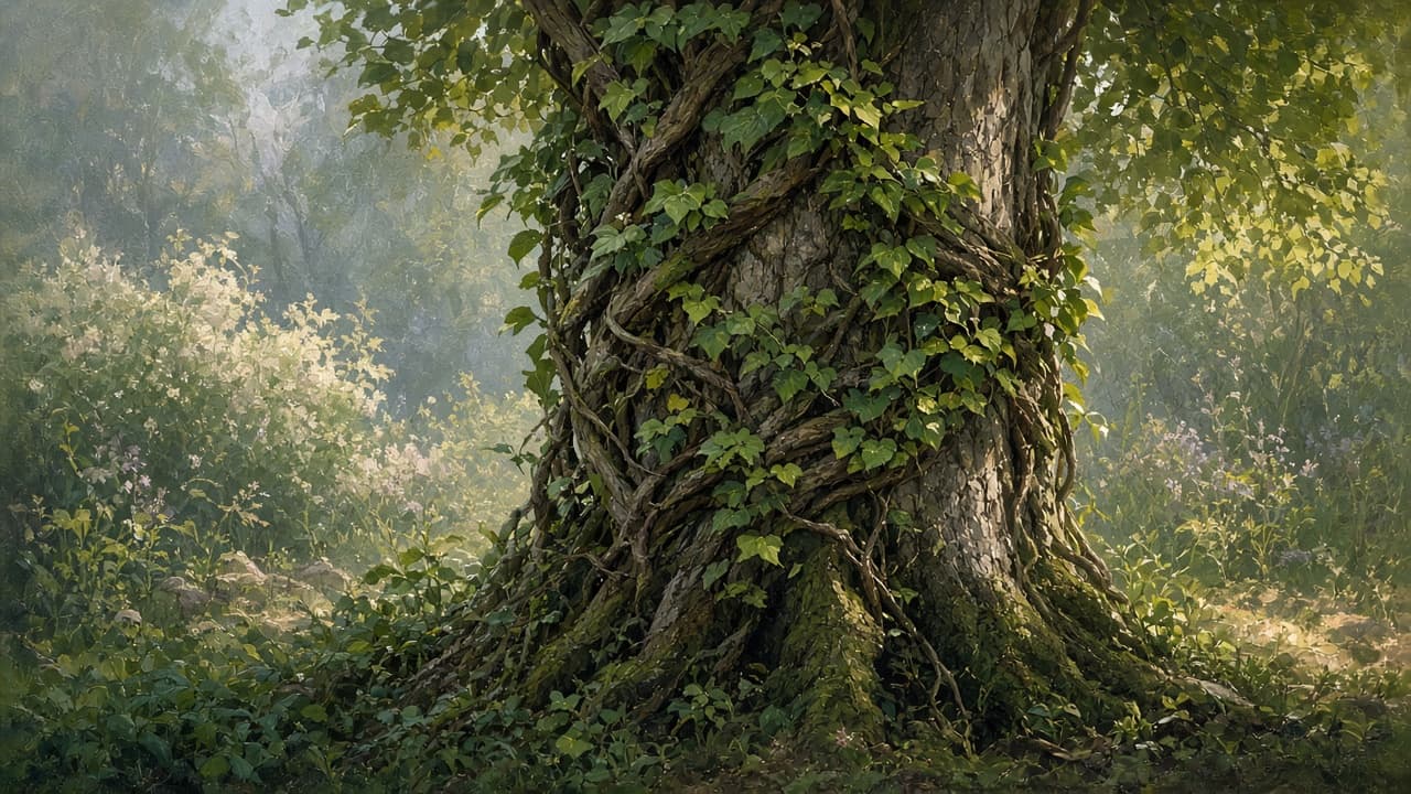 Pretty vine slowly choking a healthy tree