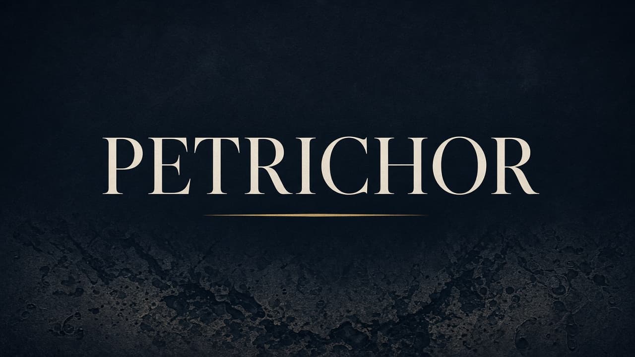 Editorial graphic of the word petrichor
