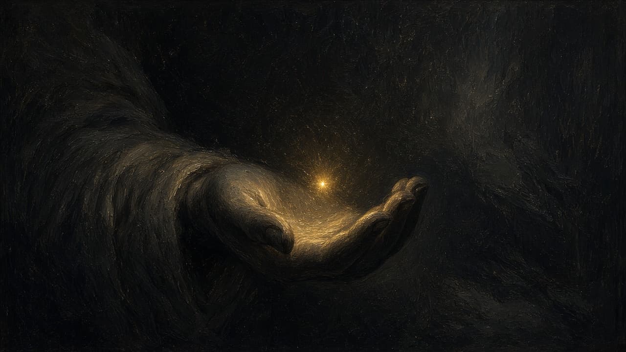 Single tiny spark against a dark forge