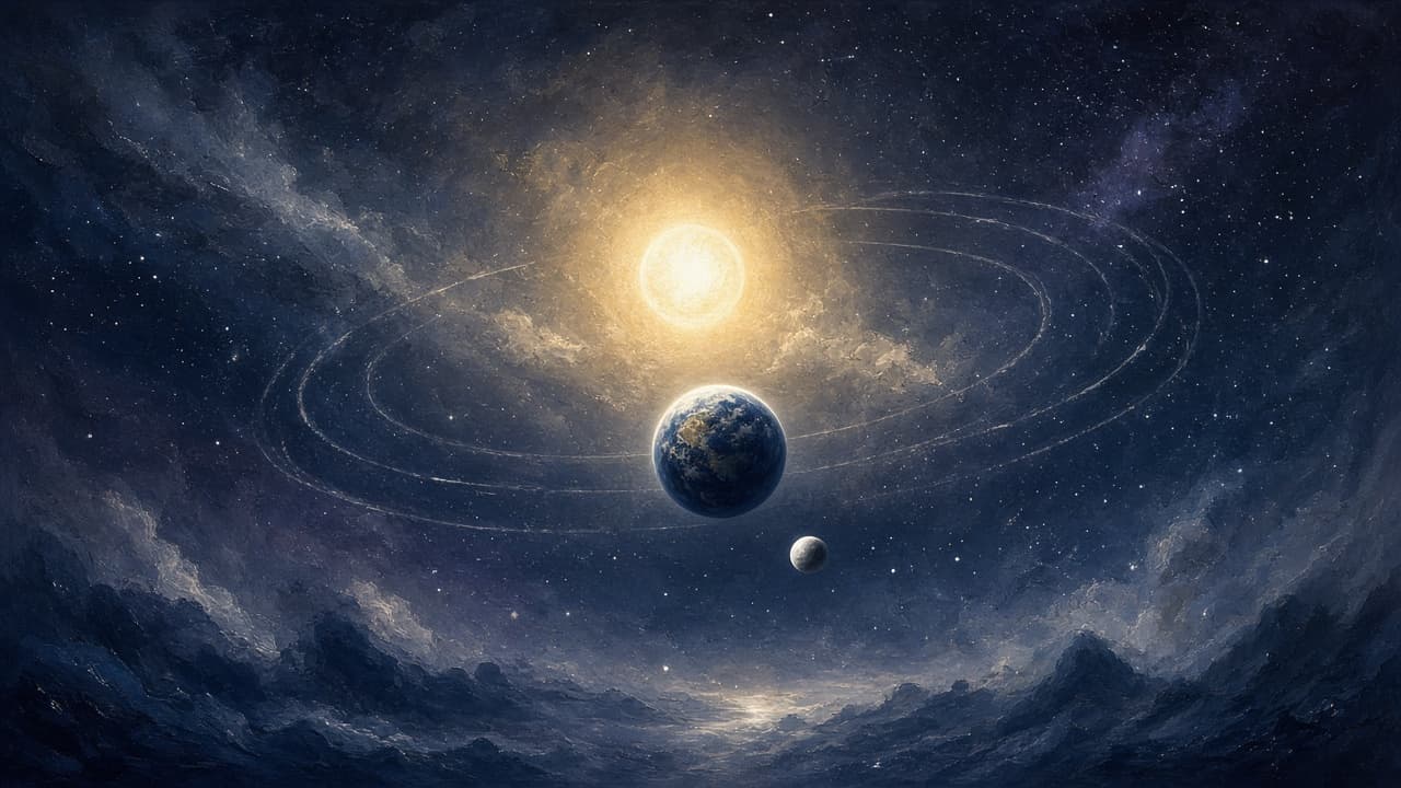 Sun, Earth and moon aligned in the night sky