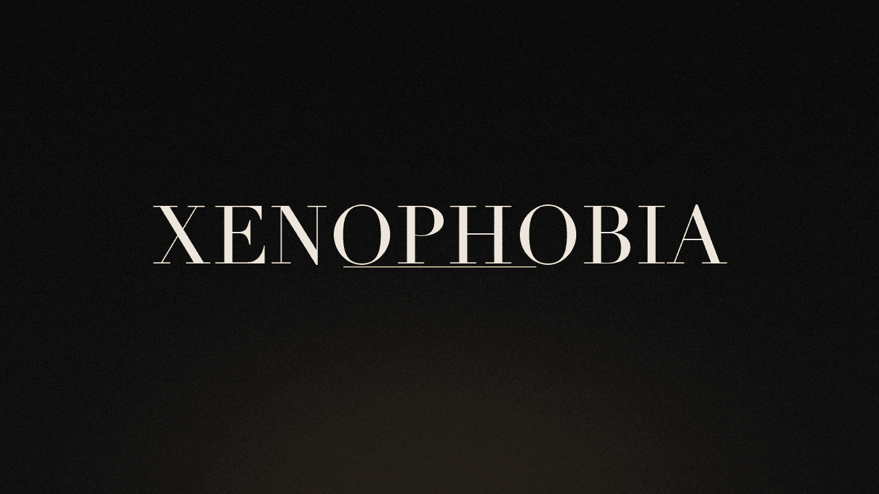 Editorial graphic of the word xenophobia